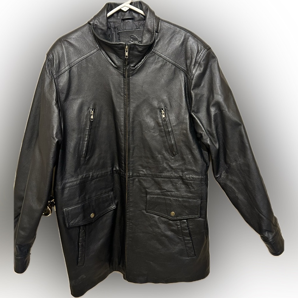 Men’s Santa Fe Zipper Mid-Length Leather Jacket-Medium